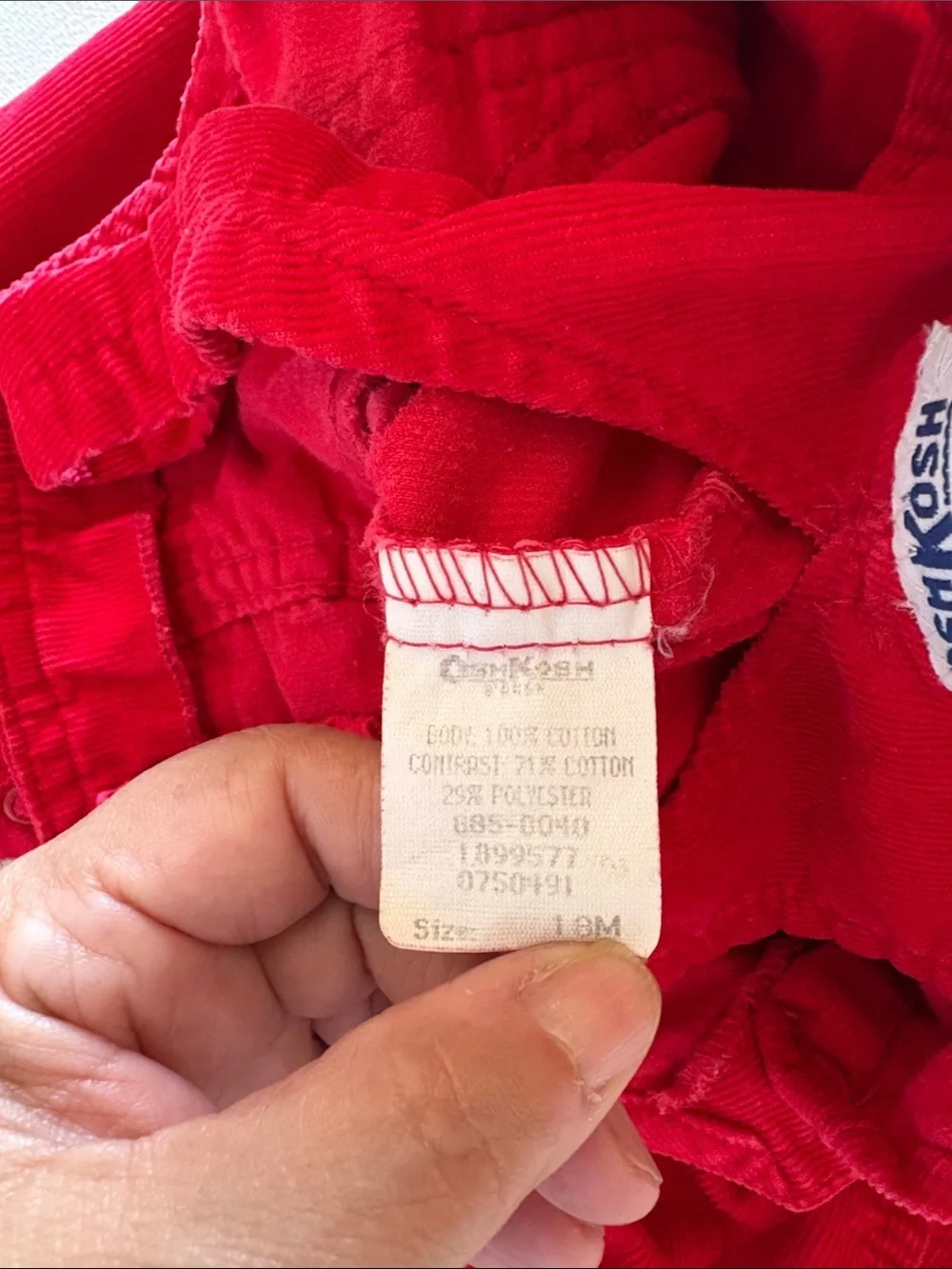 OshKosh Vintage Unisex Red Corduroy Toddler Overalls with Bear Patch 18M
